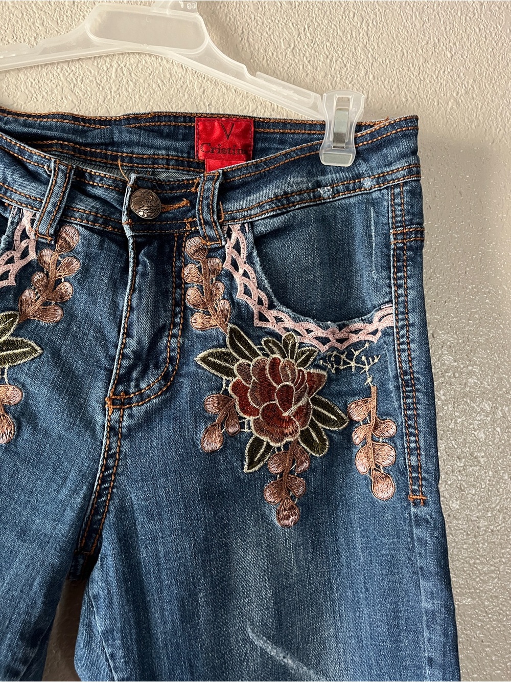 V Cristina Dark Blue Skinny Jeans with Floral Embroidery - Picture 3 of 7